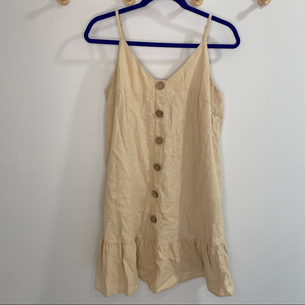 As U Wish Junior's Spaghetti Drop Waist Button Linen Dress Pullover V-neck